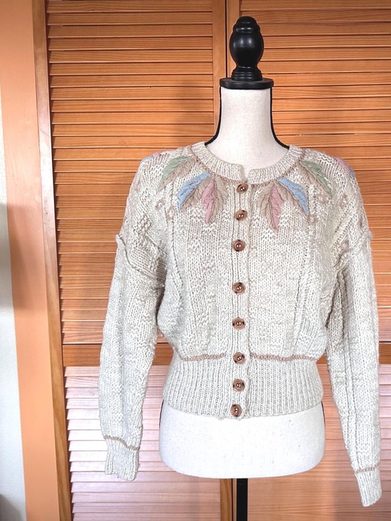 Liz Claiborne Sweaters - Vintage 1980s Liz Claiborne Cardigan: Hand Embroidered Knit Wool Sweater